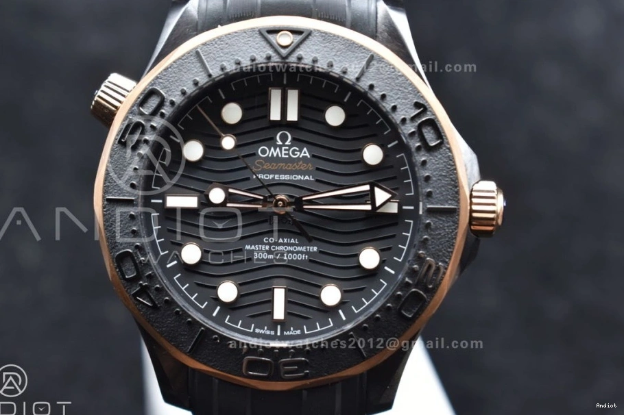 43.5mm 300m Bezel VSF Rubber Dial Seamaster Black Ceramic A8806 1:1 Edition on Black Best RG Strap Black 1230